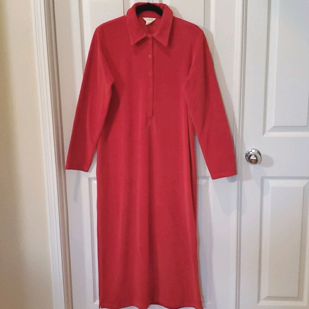 J. Crew Red Velour Long Sleeve Button Dress Size S - Picture 1 of 6